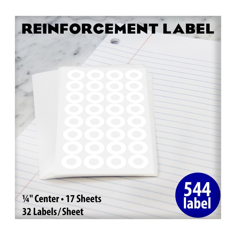 Reinforcement Labels for Punched Holes - 1/4 Inch Rings, Pack of 544
