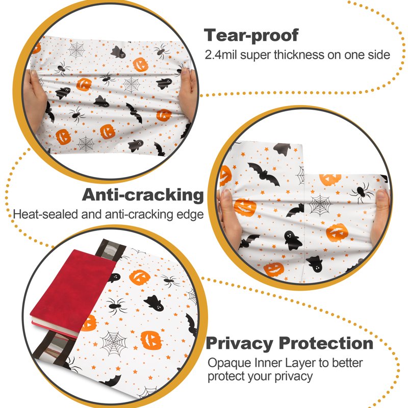 Halloween Poly Mailers 10x13 Inches - Waterproof Self-Seal Shipping Bags - 100 Pack