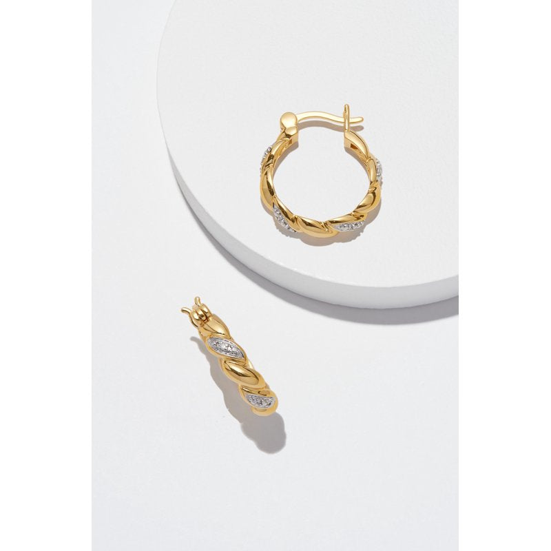 Gold and Silver Braided Hoop Earrings with Diamond Accent - Fine Jewelry