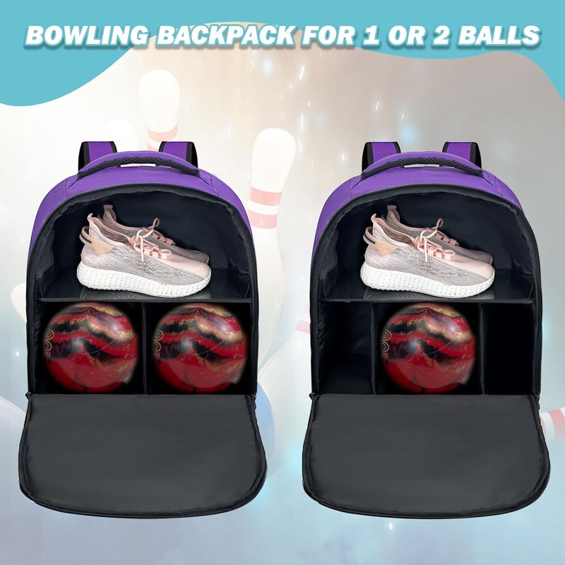 WOLT Purple Bowling Ball Backpack 2-Ball with Foam Padding & Shoe Compartment