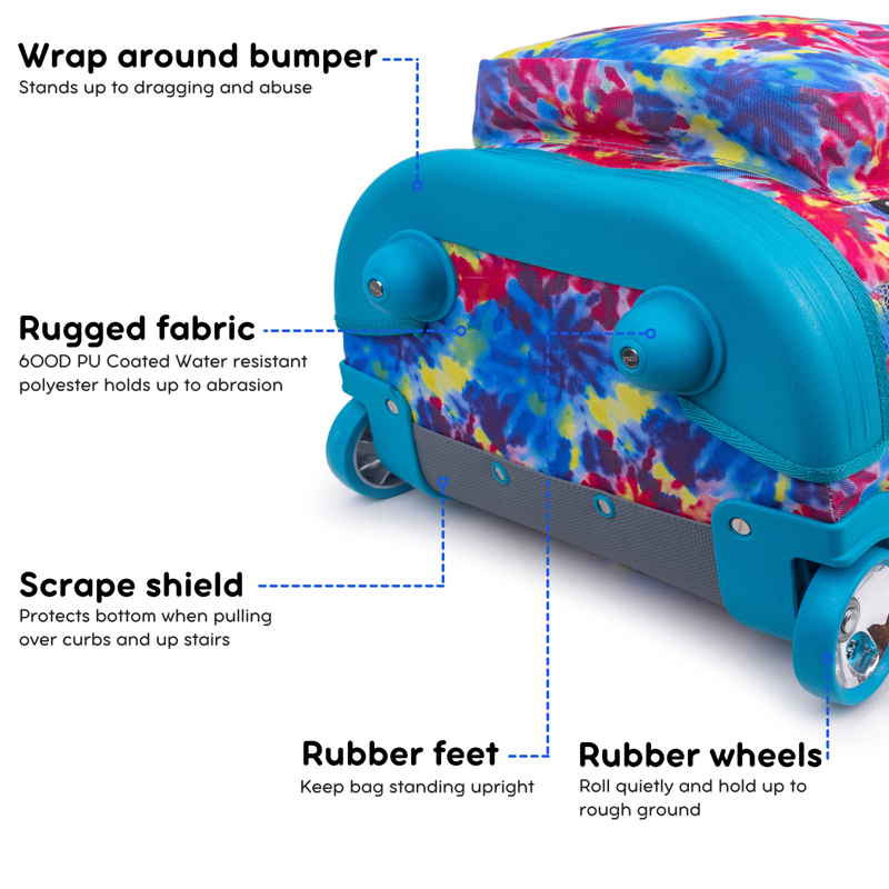 Unisex 18-Inch Rolling Backpack for School & Travel - Tie Dye