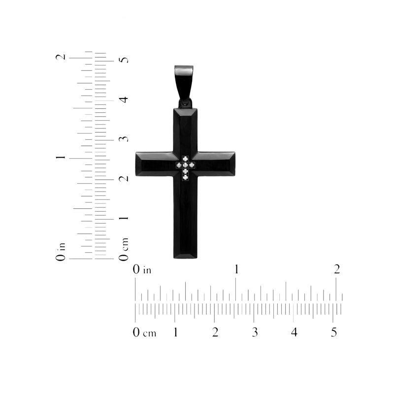 Men's Black IP Stainless Steel Cross Pendant Necklace with Diamond Accent, 24 Inch Chain