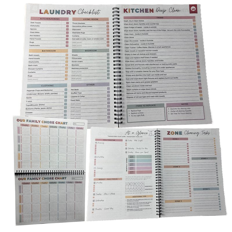 Household Cleaning Planner - Chore Schedule & Checklist Organizer for ADHD, 8.3x11 Spiral Notebook