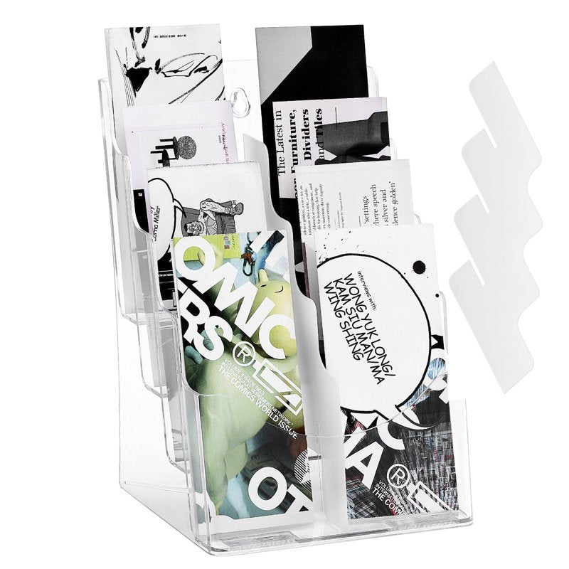 Acrylic Brochure Rack 4-Tier Display Stand for Flyers and Booklets
