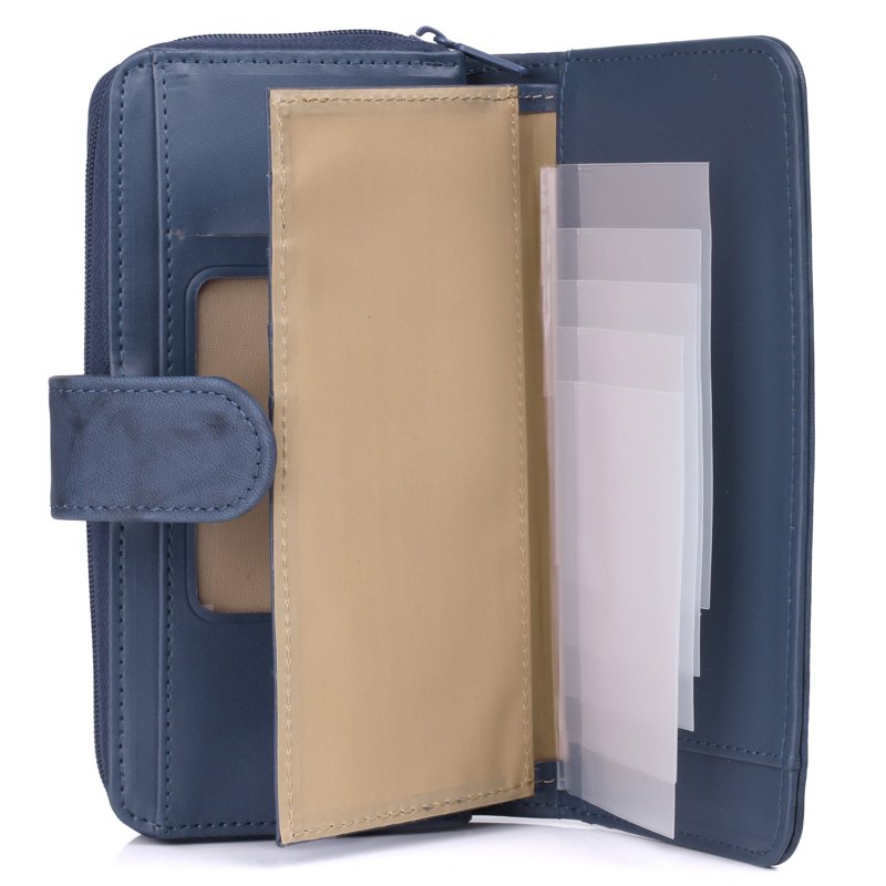 Women's Leather Checkbook Wallet with Multiple Card Slots and Zippered Compartments