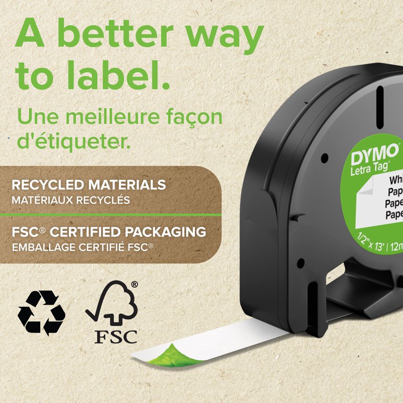 Label Maker Tape 1/2 Inch x 13 Feet for DYMO LetraTag Printer - Black on White