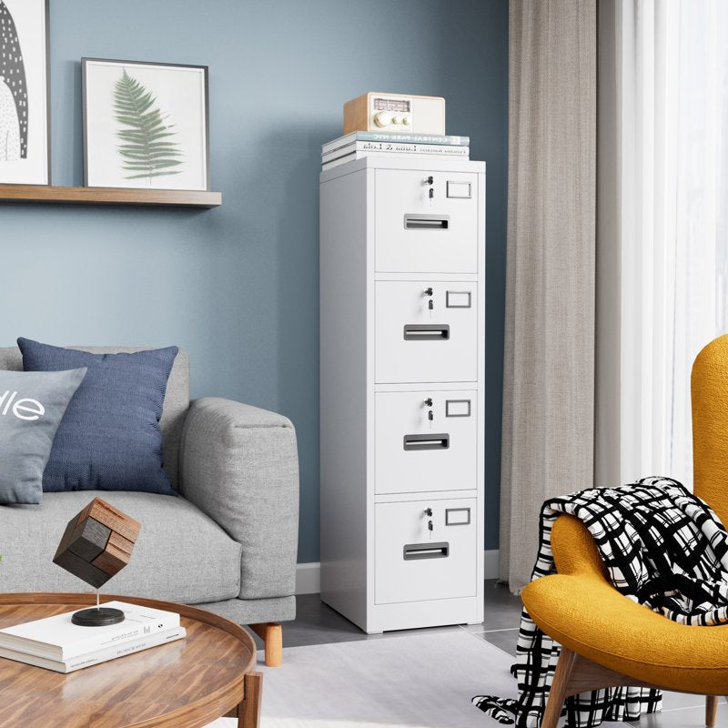 Metal Vertical File Cabinet with 4 Lockable Drawers for Office & School Storage