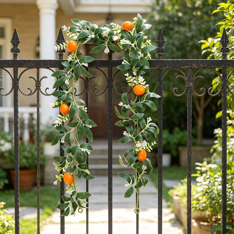 Artificial Orange Fruit Garland 67.7 Inch with White Flowers & Green Leaves - Indoor & Outdoor Decor