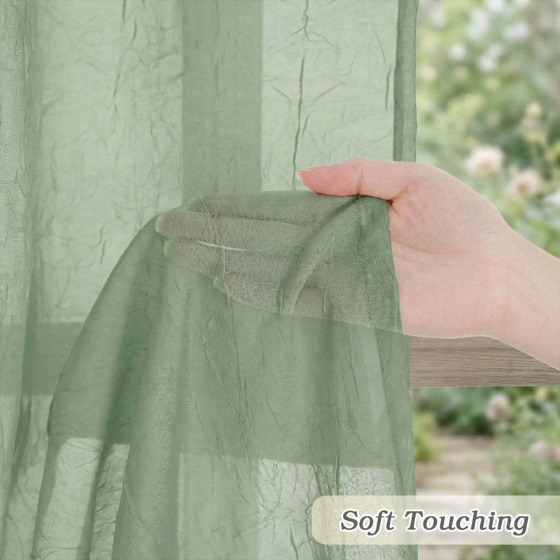 Sage Green Crushed Valance Curtains 2 Pack - 42x14 Inches, Rod Pocket, Lightweight Window Drape