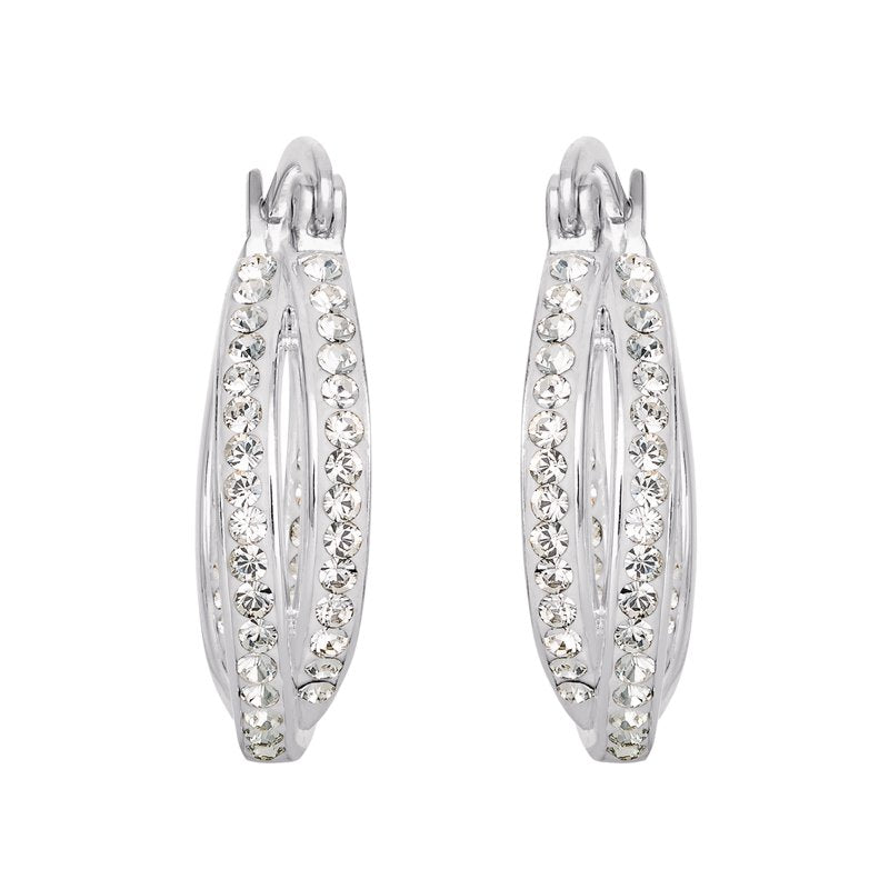 Sterling Silver Crystal Hoop Earrings for Women & Teens - Twist Design