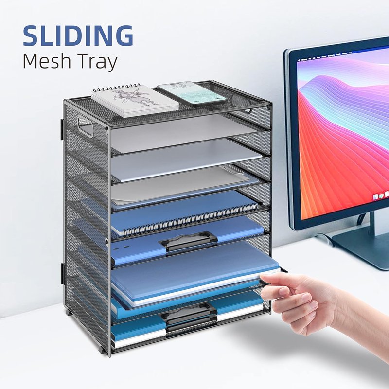 9-Tier Mesh Desktop Paper Organizer with Handles - Office Desk Storage