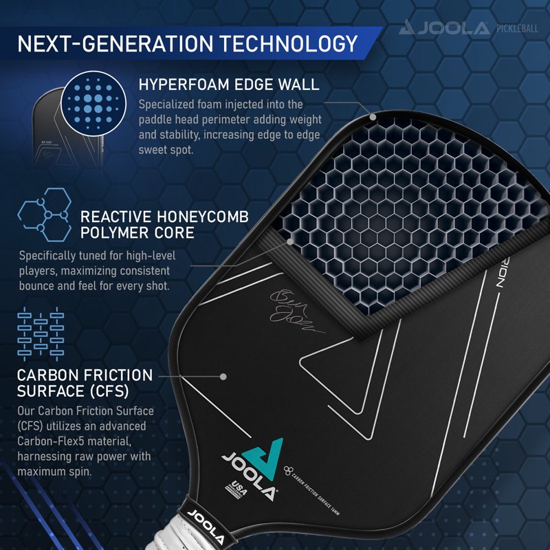 JOOLA Ben Johns Hyperion CFS Pickleball Paddle — 16mm Carbon, Elongated Handle