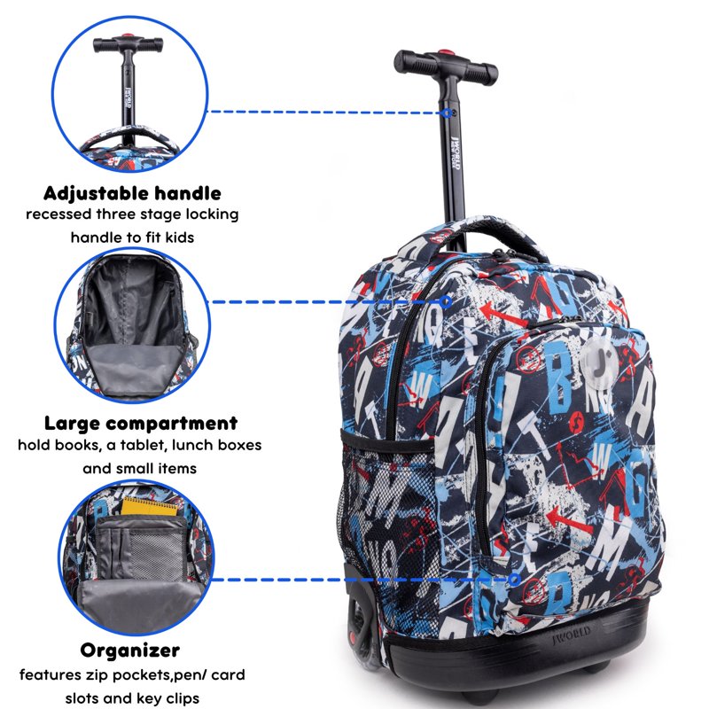 Kids 17-Inch Rolling Backpack with Wheels & Multiple Designs - Lightweight & Durable