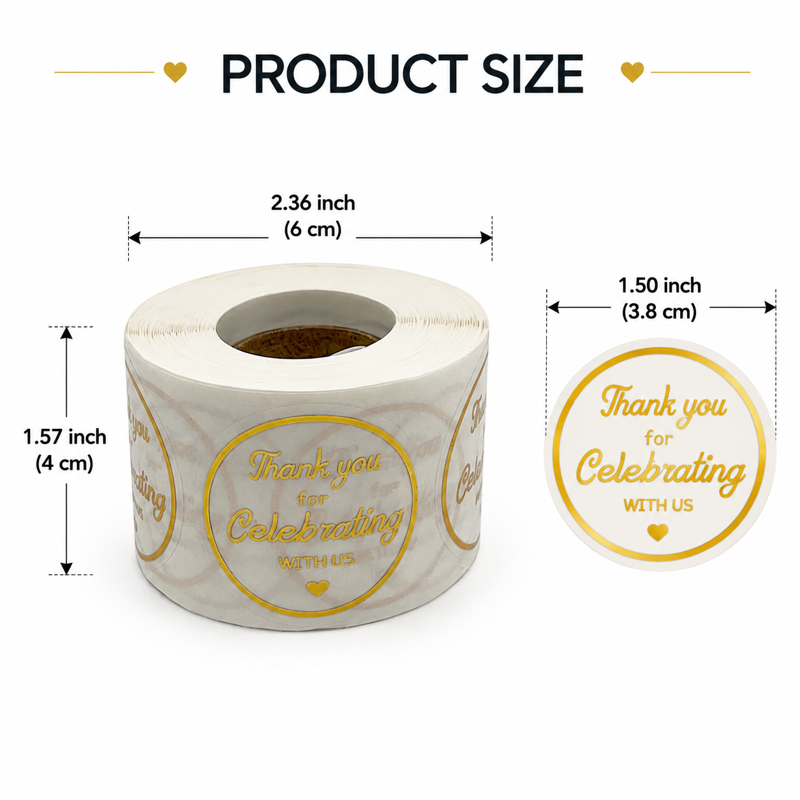 Gold Foil Thank You Stickers Set - 500pcs 1.5 Inch Clear Glitter Seal for Gift Wrap & Party Favors