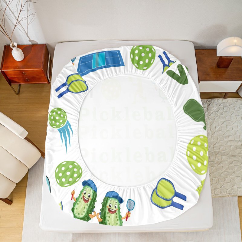 King Size Pickleball-Themed Bed Sheets Set - 4 Pieces, Green White 421 (Variation of THIS listing)