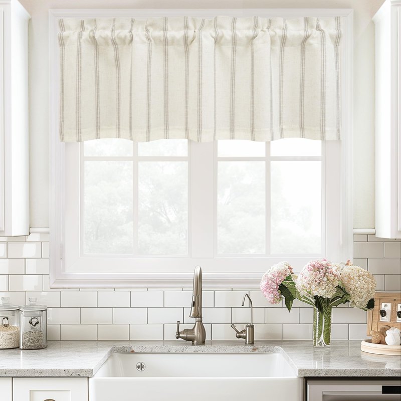 Farmhouse Linen-Lined Blackout Window Valance with Rod Pocket - Vertical Stripes, Multiple Sizes