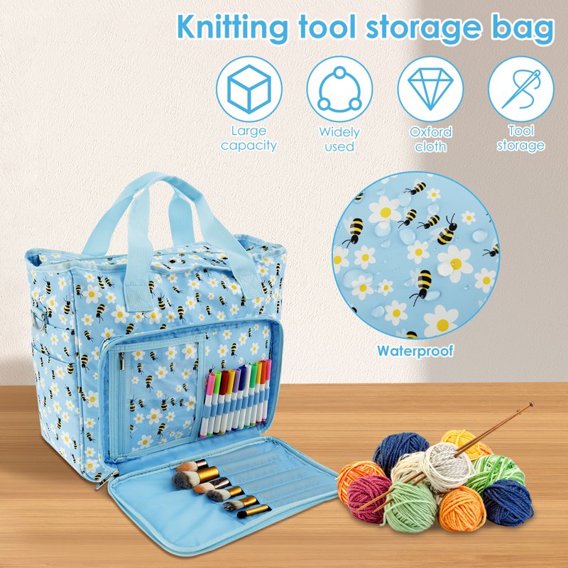Large Capacity Yarn Storage Bag with Shoulder Strap - Portable Knitting & Crochet Organizer