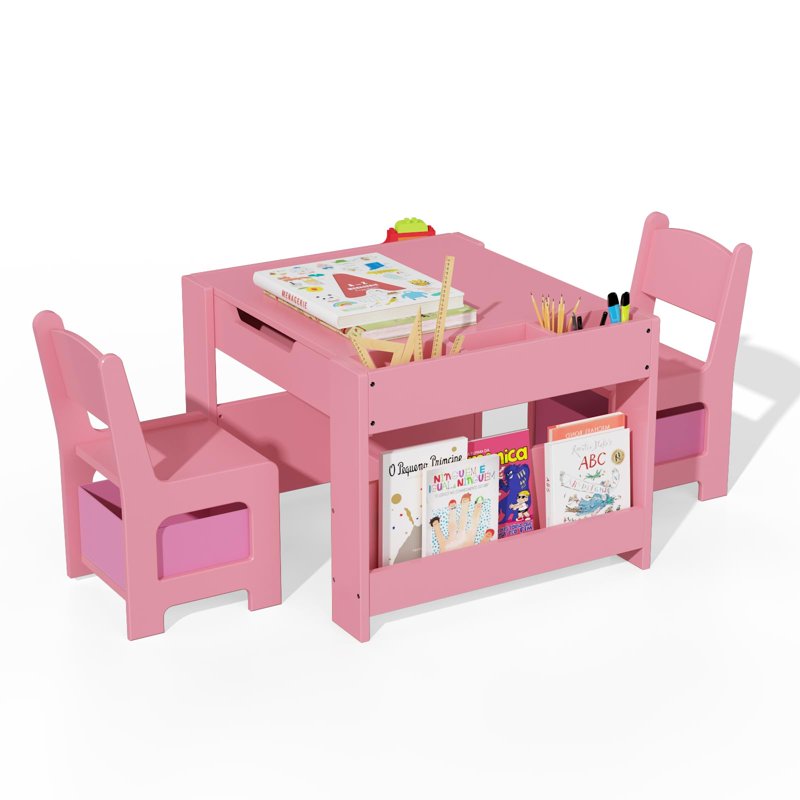 Kids 4-in-1 Wooden Activity Table and Chair Set with Storage for Toddlers