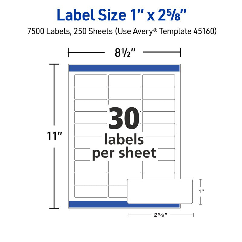 Bulk White Address Labels 1" x 2-5/8" for Mailing & Organization - 7,500 Labels