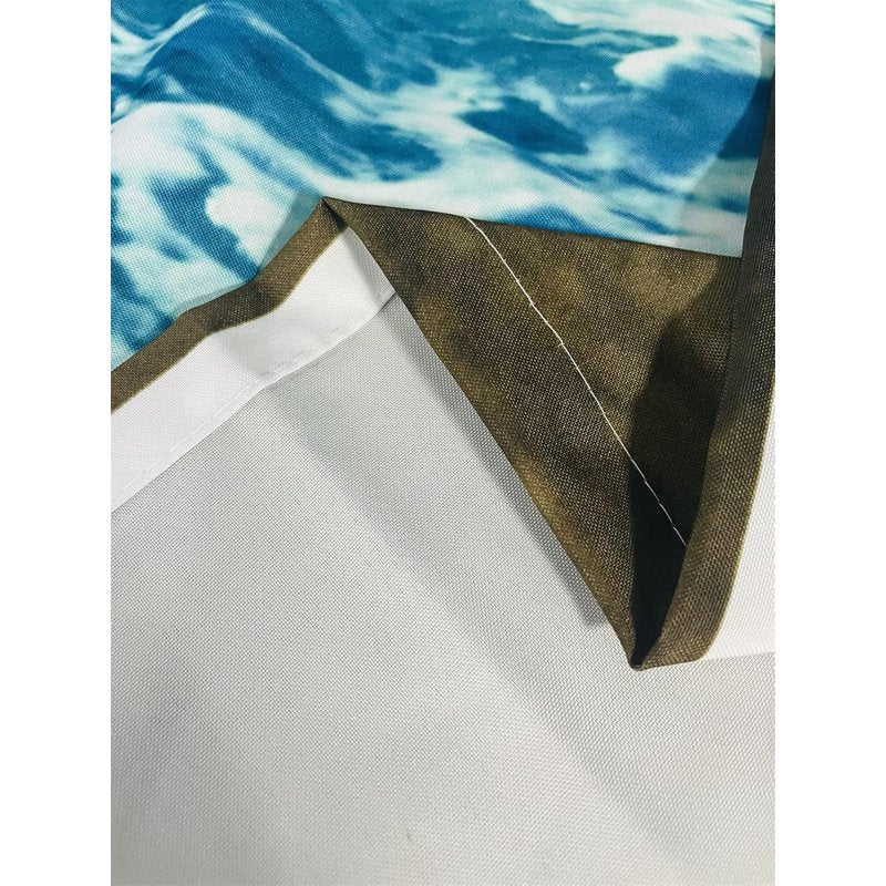 Beach Theme Window Curtains - Ocean Tropical Sea Waves Print Waterproof Grommet Drapes