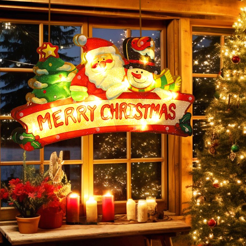 Battery Operated Christmas Window Hanging Lights with Suction Cups - Indoor Holiday Decor