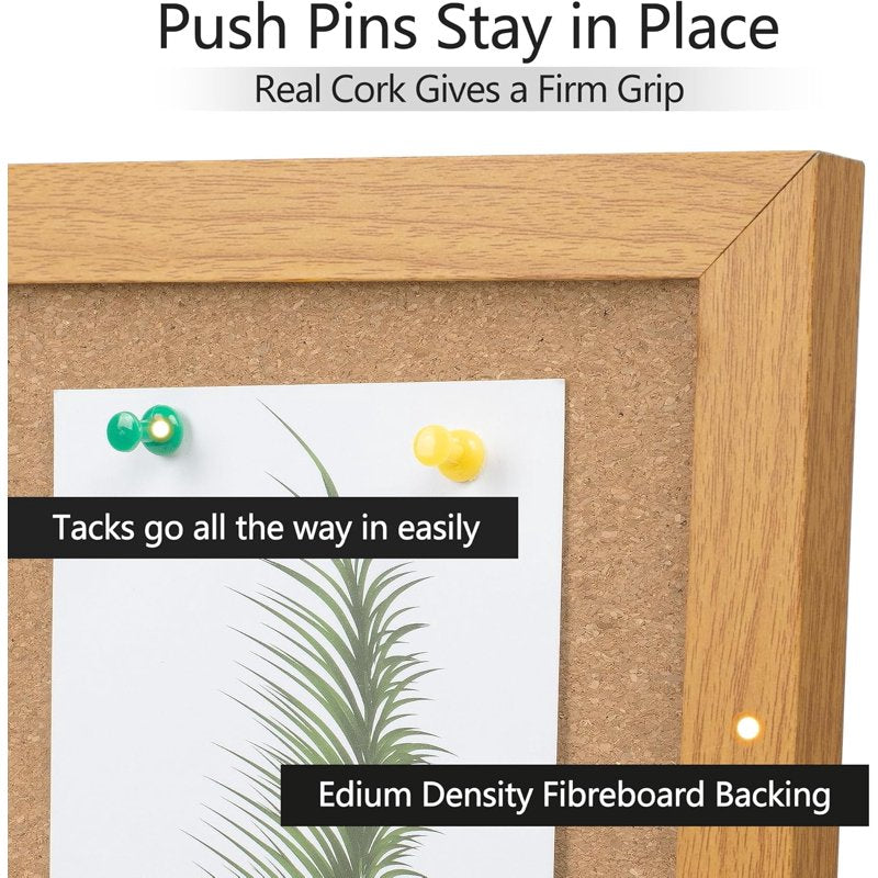 Large Cork Bulletin Board with Wood Frame - Wall-Mounted Pin Board for Home & Office