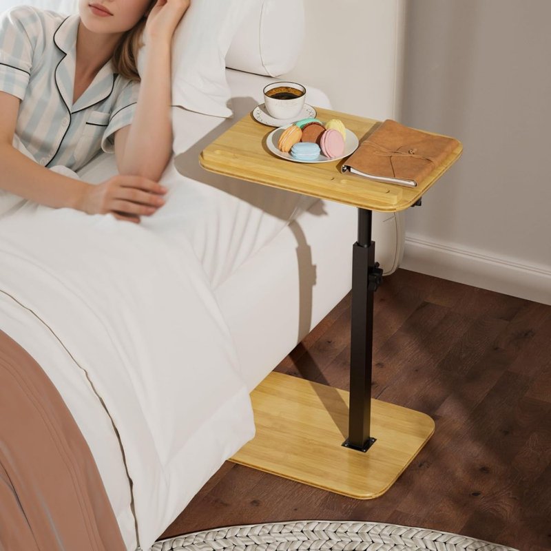 Adjustable Swivel Sofa Side Tray Table for Couch & Bed - Black