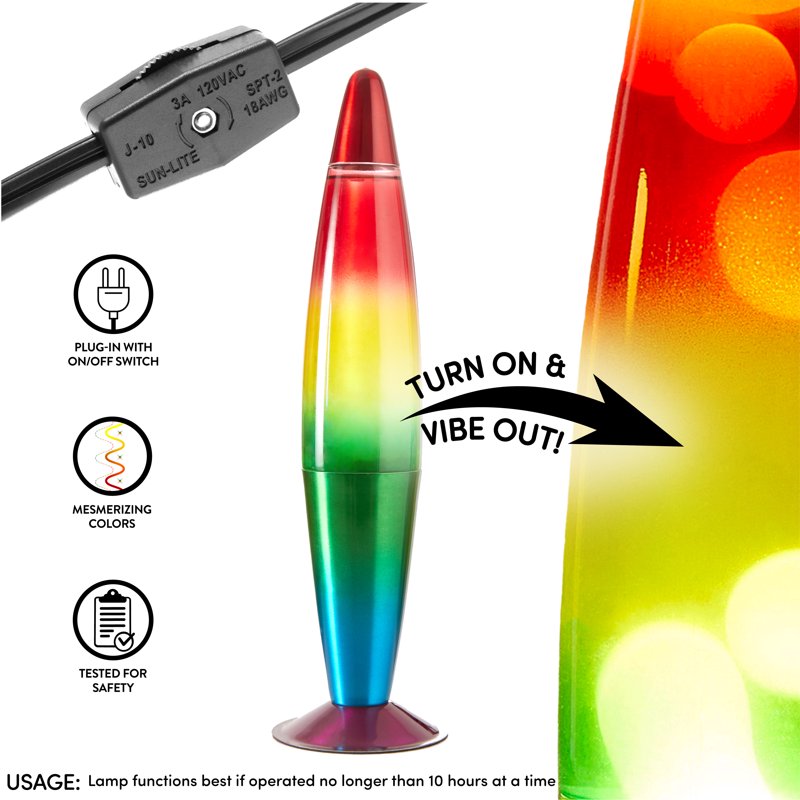 16-Inch Rainbow Motion Volcano Lamp with White Wax & Colorful Base