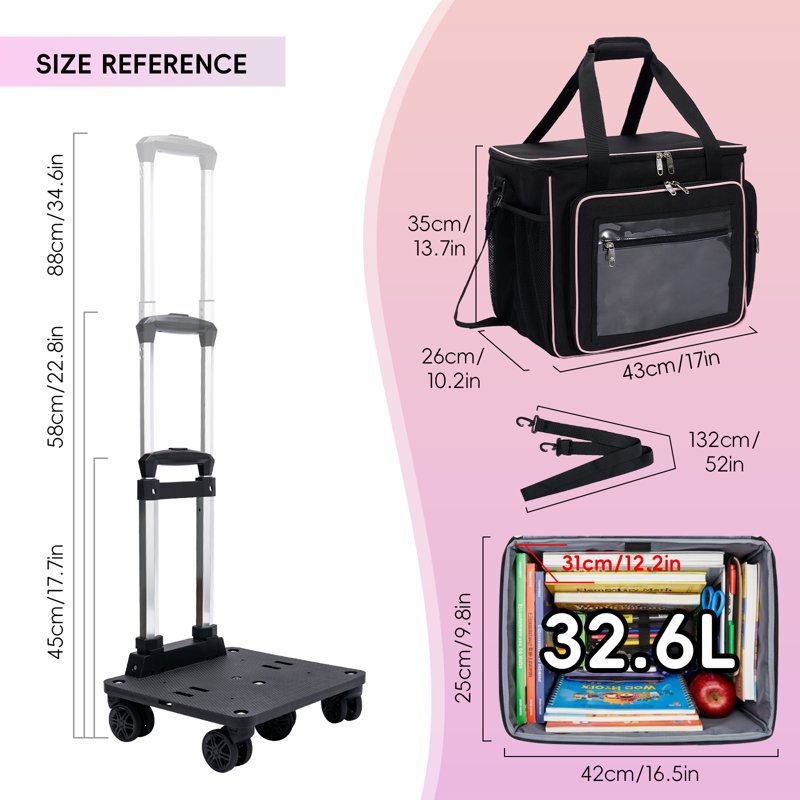 Large Rolling Craft Bag with Laptop Compartment & 5-Wheel System - Detachable Dolly
