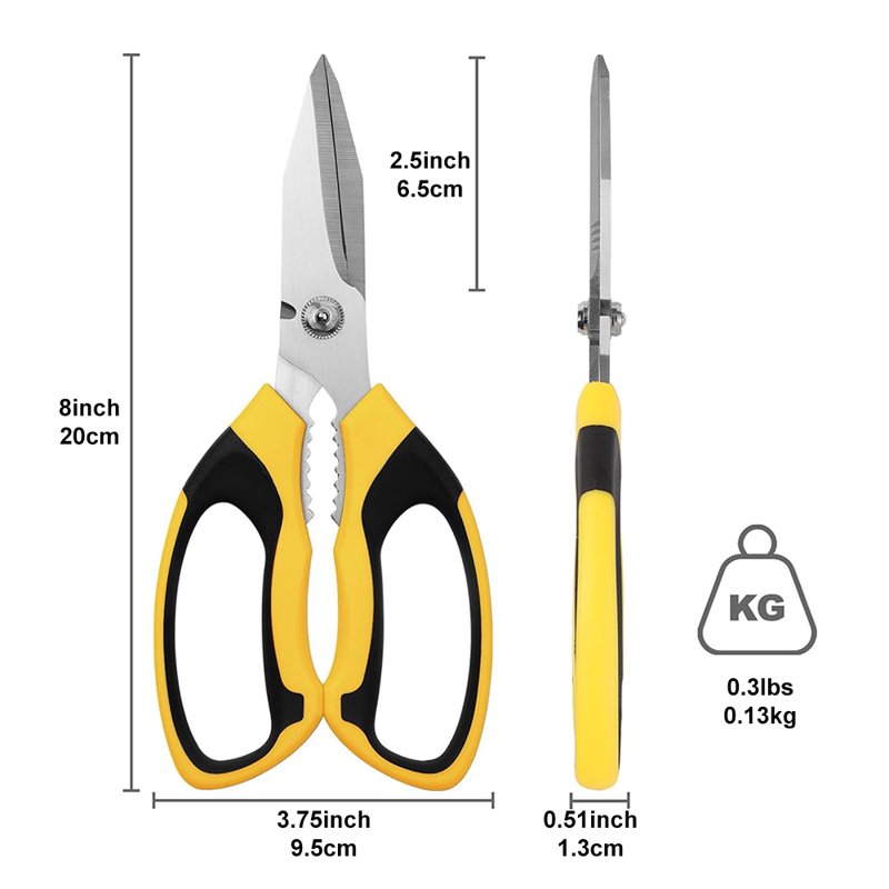 Jonce 8-Inch Heavy Duty Scissors - Ultra Sharp Serrated Stainless Steel with Protective Cover - Yellow
