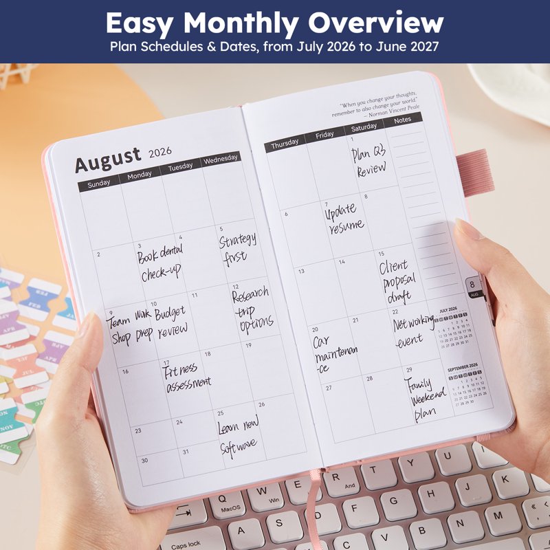 Pocket Planner 2026-2027 A6 Weekly & Monthly Agenda with Tabs & Inner Pocket