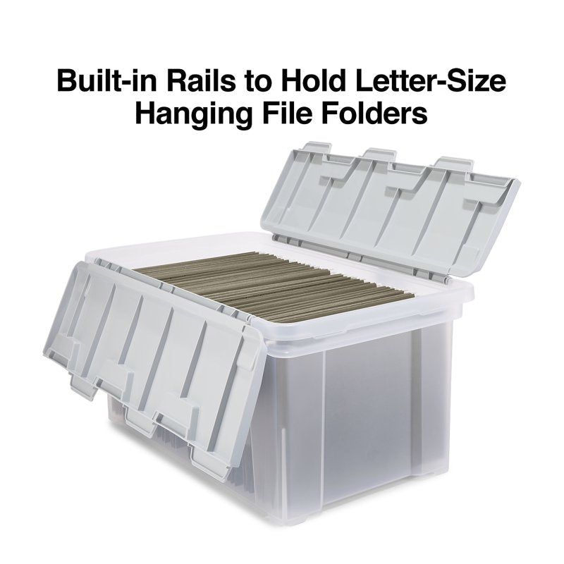 Letter Size Clear File Storage Box with Wing Lid - Stackable Plastic Organizer