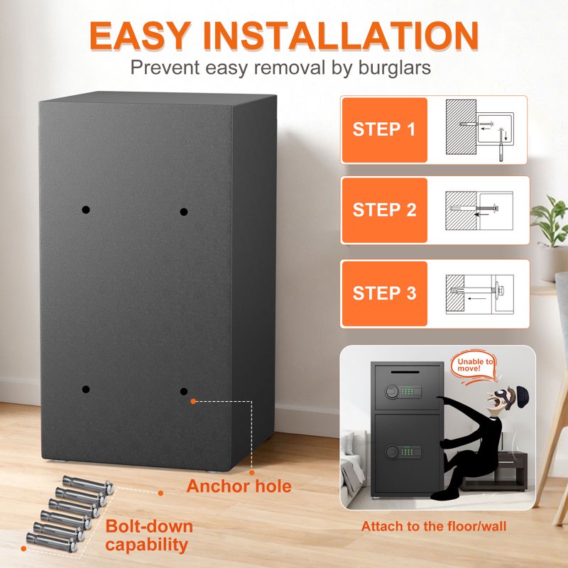 Heavy-Duty Steel Security Safe with Jewelry Drawer & Dual Alarm System