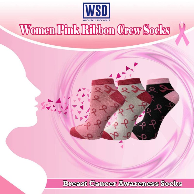 Women's Breast Cancer Awareness Socks 12 Pairs Assorted Pink Ribbon Ankle & Crew Socks