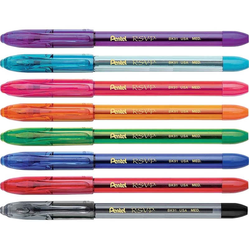 Pentel R.S.V.P. Ballpoint Pen Set - Medium Point, Assorted Ink Colors, 8 Pack