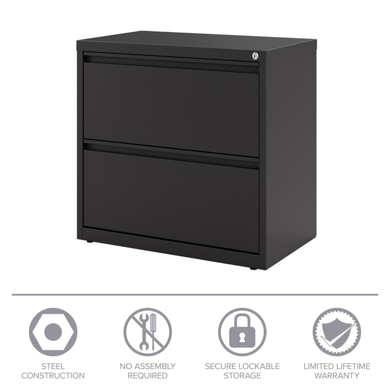 30-Inch Wide Metal 2-Drawer Lateral File Cabinet - Black Office Storage