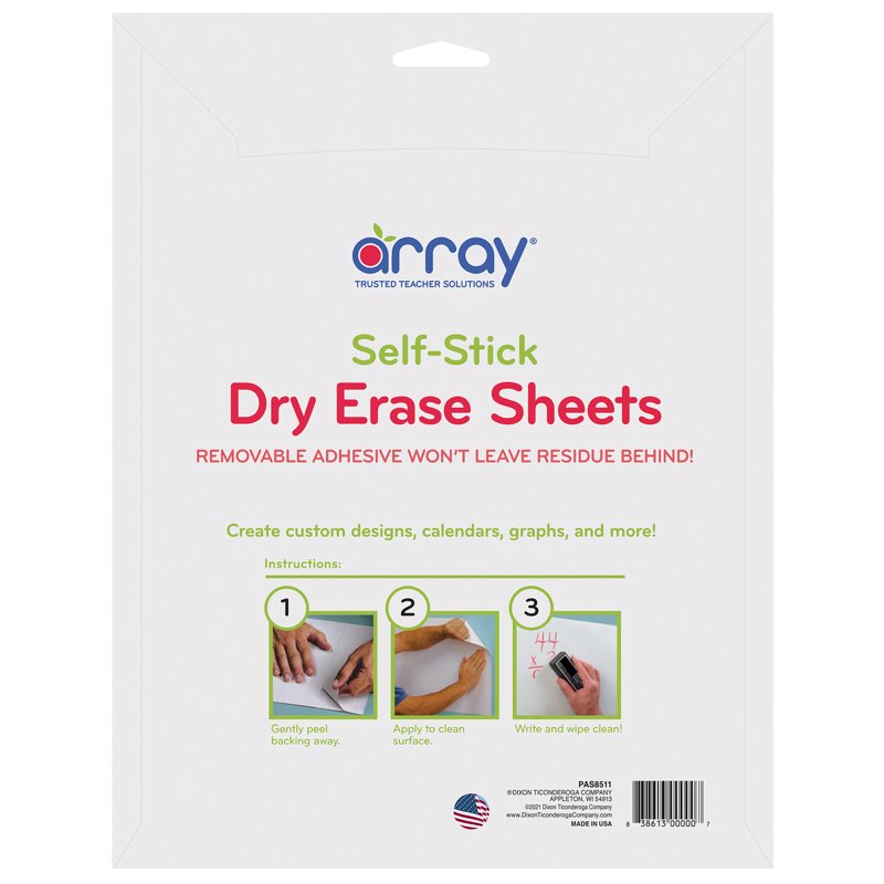 Self-Stick Dry Erase Sheets 8.5x11 Inches Pack of 5 - Removable Wall Boards