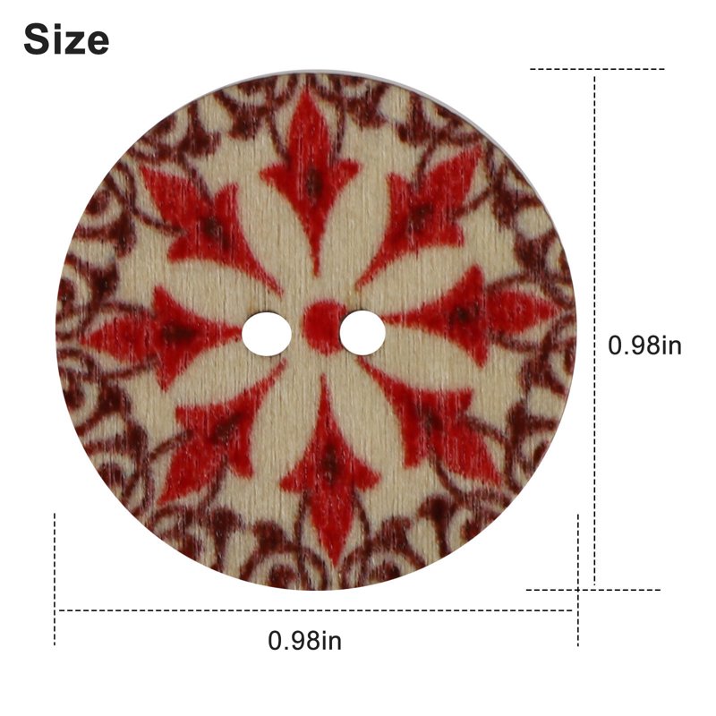 Vintage Wooden Flower Buttons for Sewing & Crafting - 100pcs 25mm