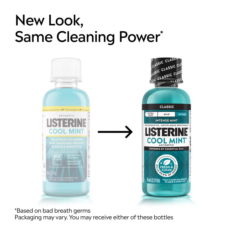 Listerine Cool Mint Antiseptic Mouthwash - Long-Lasting Fresh Breath & Plaque Control, 3.2 fl oz, Pack of 3
