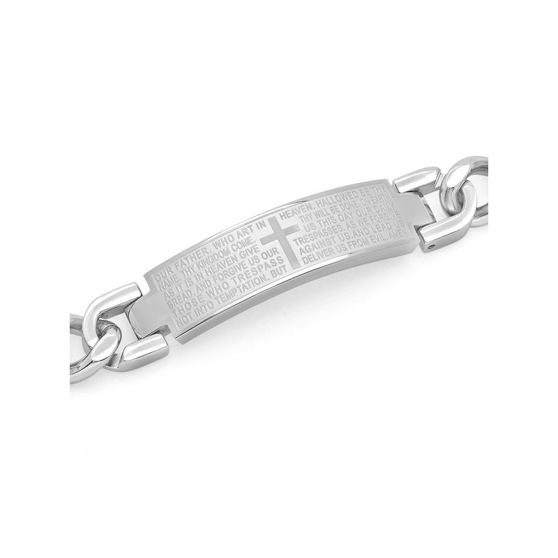 Men's Silver-Tone Stainless Steel Prayer ID Bracelet - Classic Christian Jewelry
