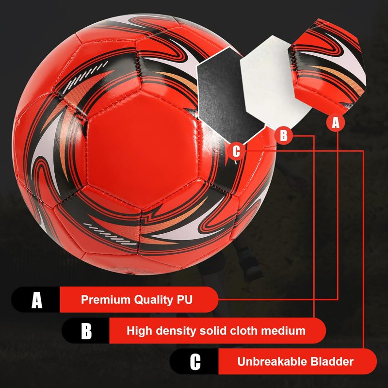 Bestek No. 5 Soccer Ball - Red Variation for Youth & Adults, PU Surface, Durable Training Ball