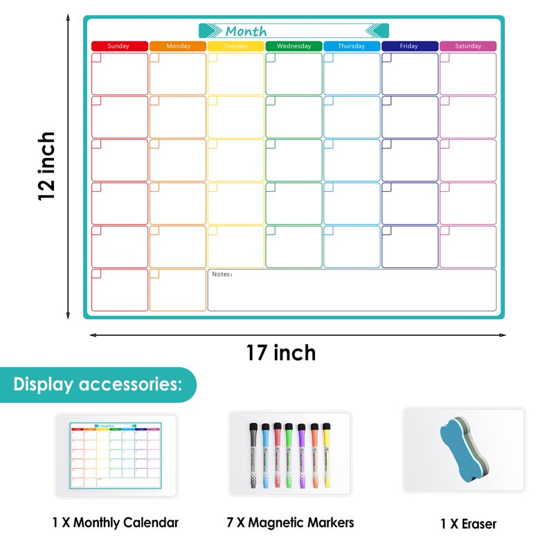 Magnetic Whiteboard Calendar - Fridge Planner for Family Organization