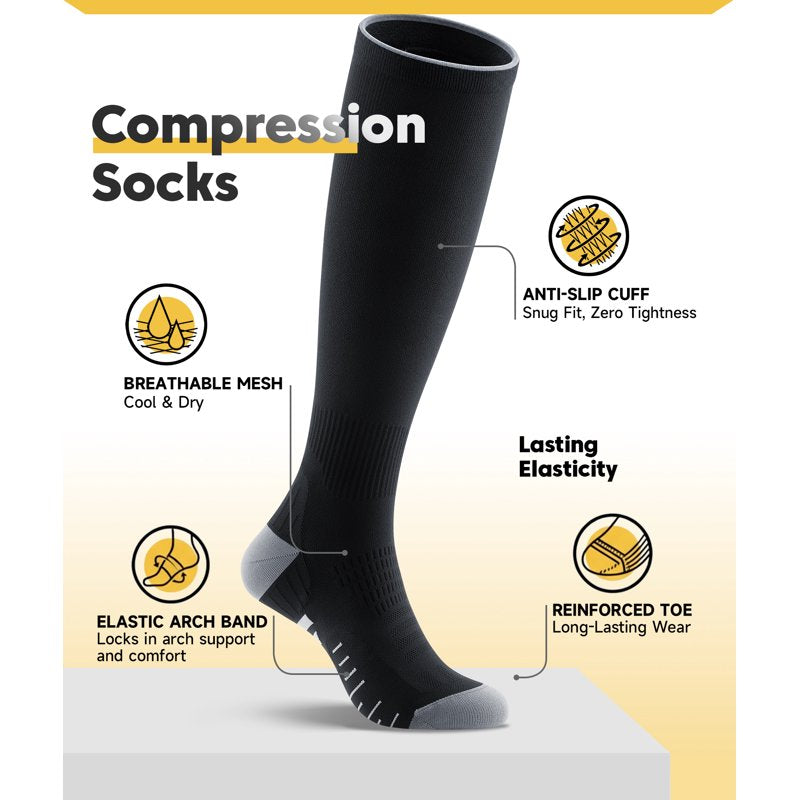 Unisex Compression Socks 20-30mmHg Support for Travel Running Sports