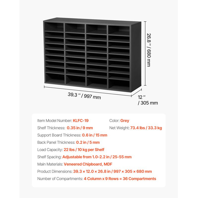 Office Document Divider with 36 Slots - Modular MDF File Organizer for Files and Records