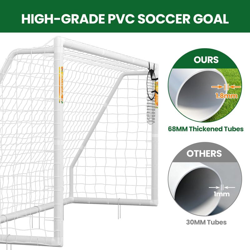 ABORON 12 x 6 ft Foldable Soccer Goal with Net, PVC Frame, Portable Backyard Training