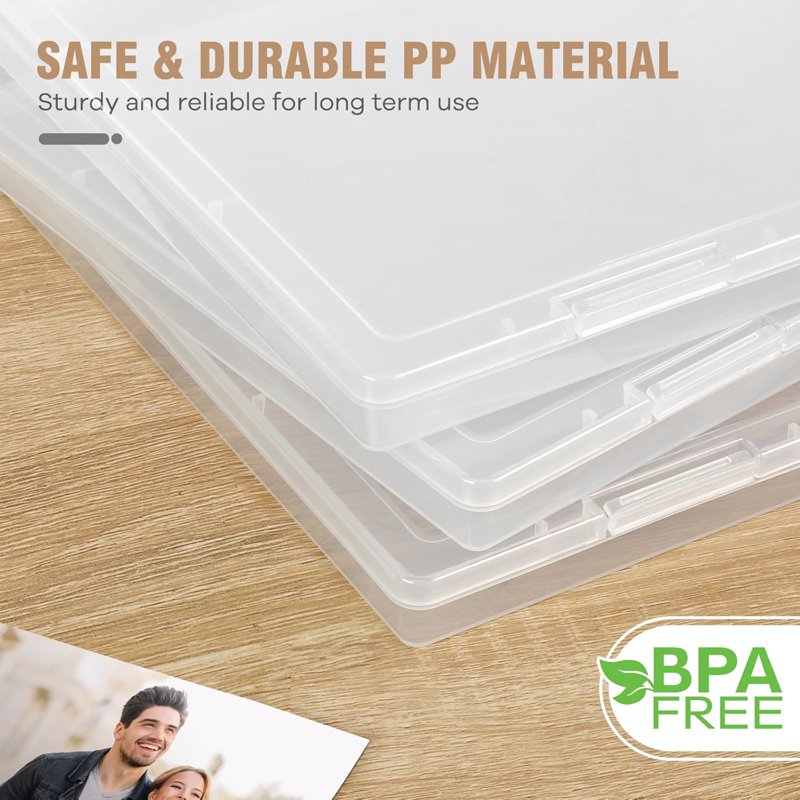 6 Pack Clear Plastic Storage Boxes for Photos & Documents - Large Organizer Case with Latches