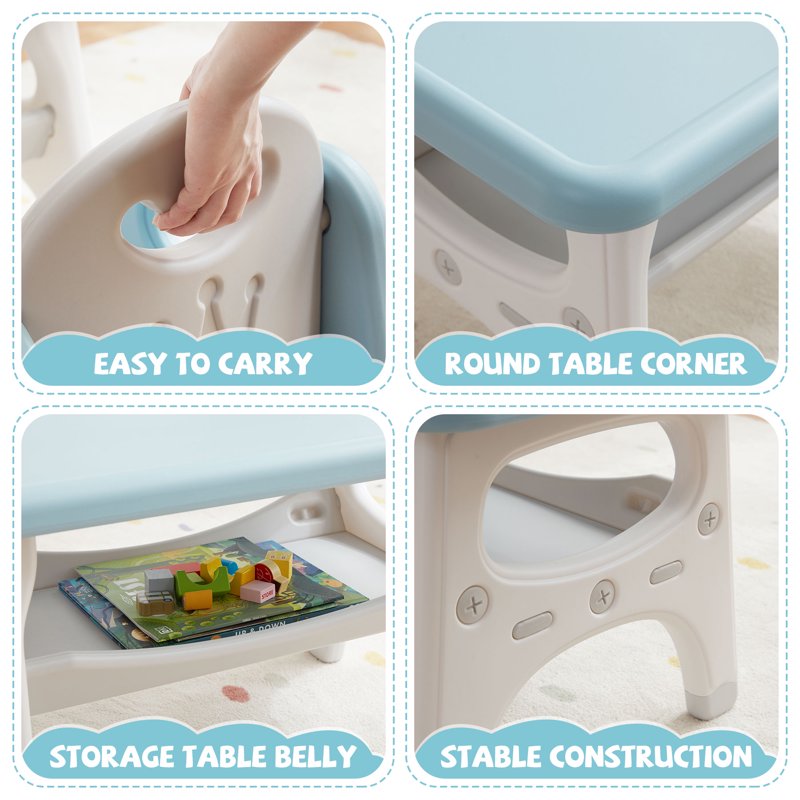 Kids Activity Table and Chair Set Waterproof 3-Piece for Children