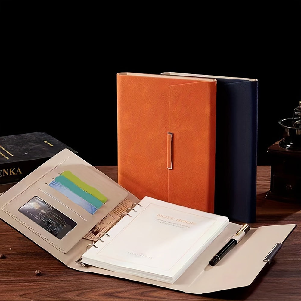 Refillable A5 Leather Notebook with Ring Binder, Card Holder & Pen Loop