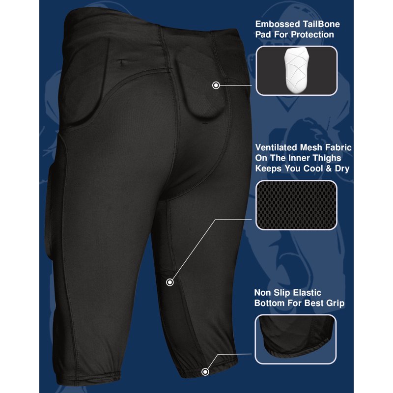 Men's Football Pants with Built-in Protective Pads - Lightweight & Flex Fit