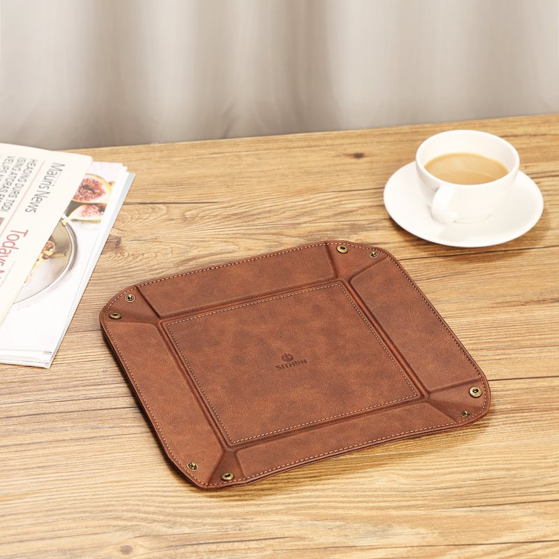 Desktop Storage Organizer Tray for Keys Coins Jewelry Remote Phone - Brown & Black